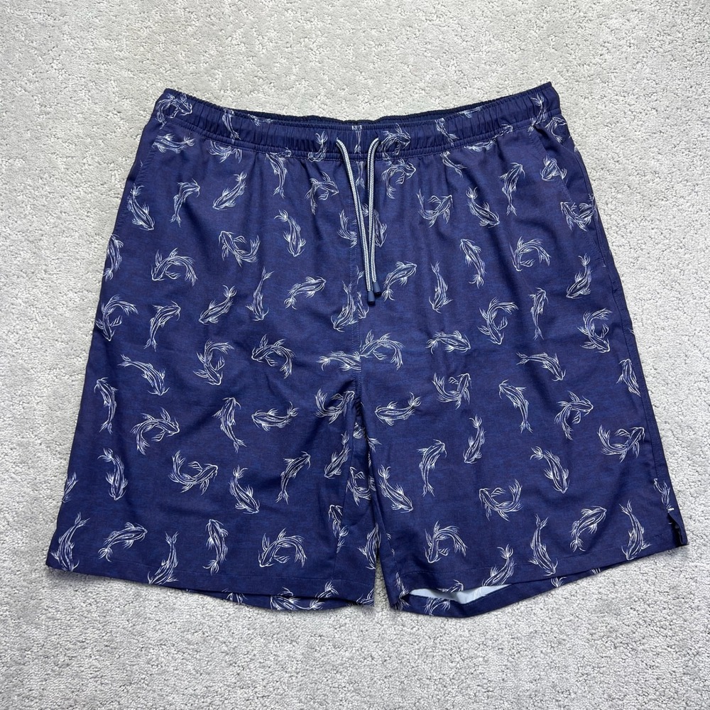 Peter Millar Seaside Board Shorts Mens XL Blue Koi Fish Print Lined Beachwear